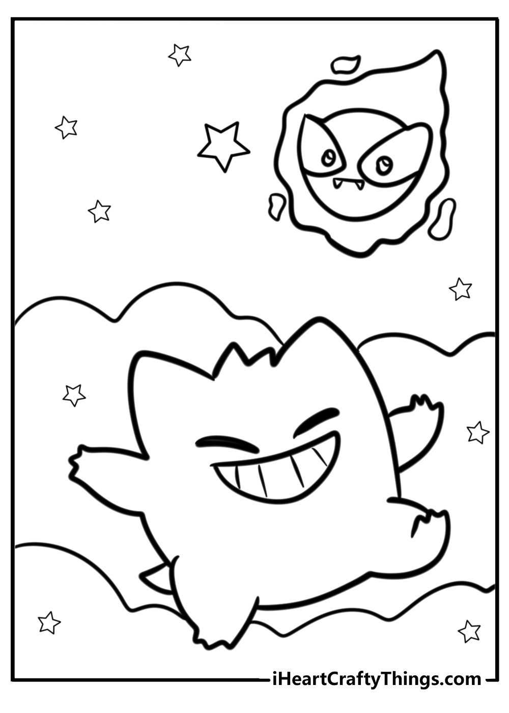 Gengar with gastly in the sky fun coloring sheet