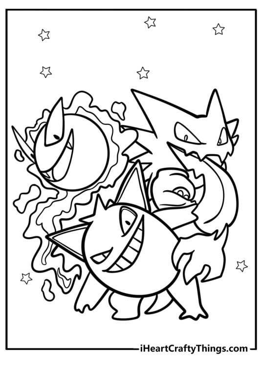 Gengar with haunter and gastly fun printable coloring sheet