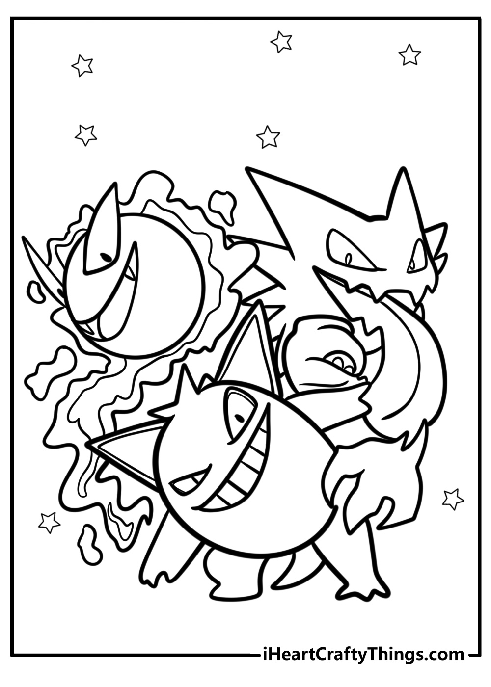 Gengar with haunter and gastly fun printable coloring sheet