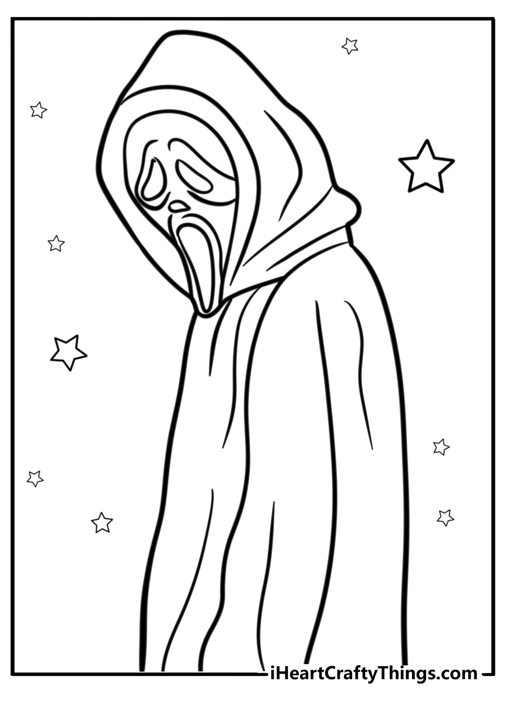 Ghostface lurking in the shadows coloring page