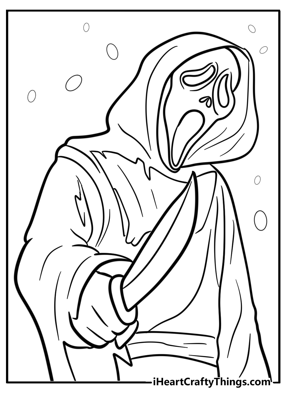 Ghostface with a knife coloring page for fans