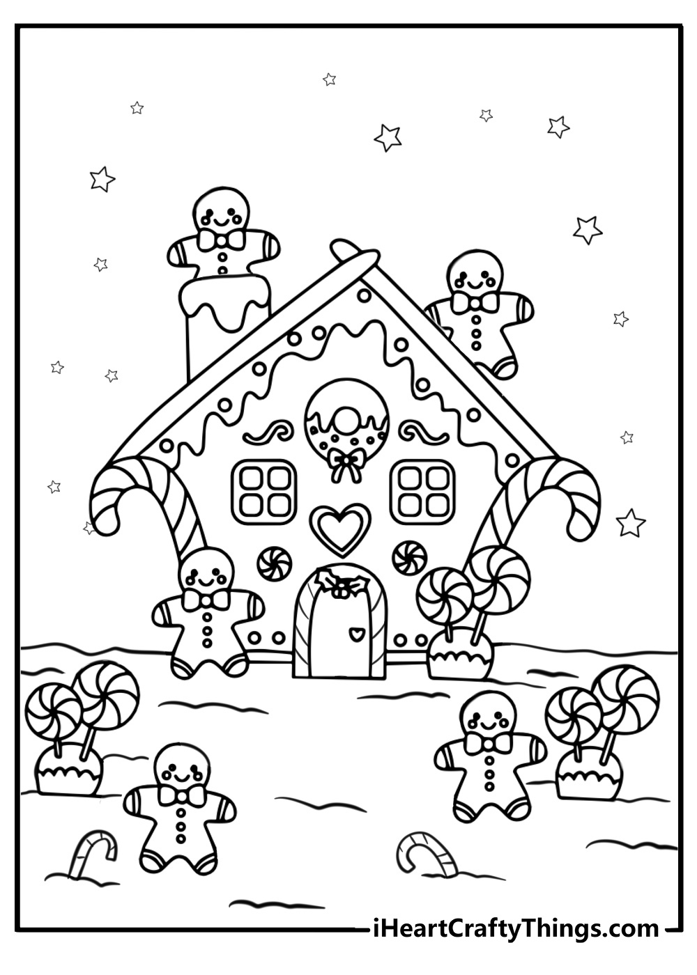 Gingerbread house with gingerbread men fun printable sheet