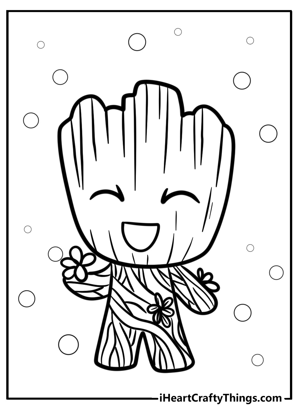 Glowing groot with leaves free printable coloring page