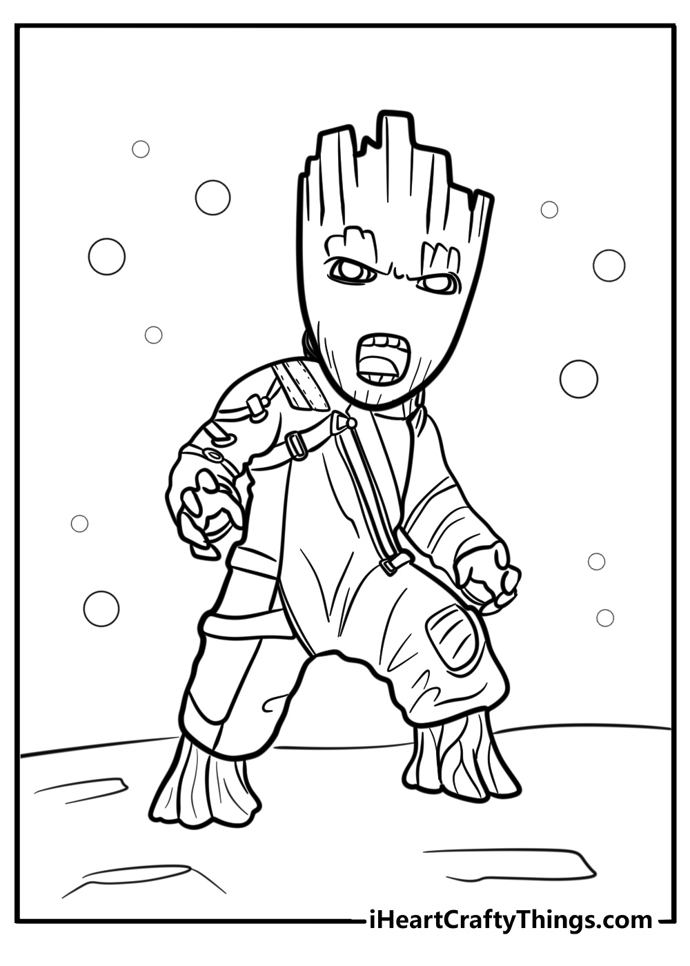 Groot in action protecting the galaxy fun printable coloring sheet