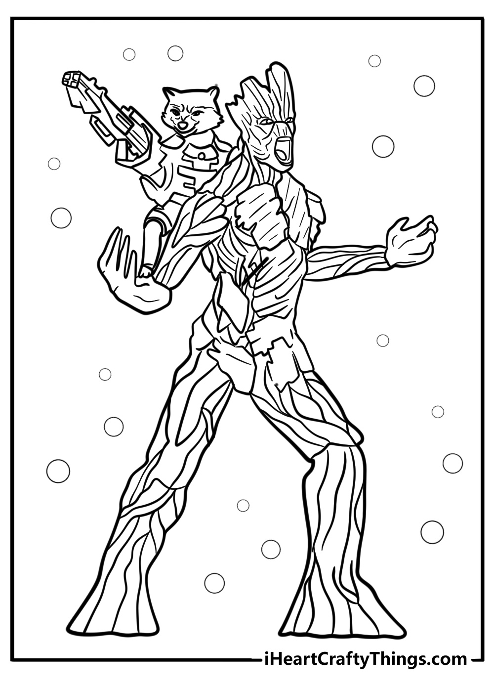 Groot protecting his friends detailed printable coloring page