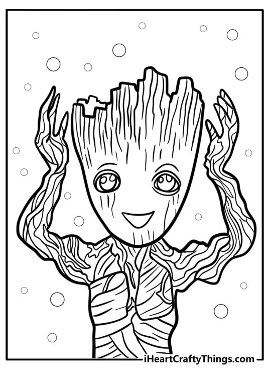 Groot with his hands up cartoon coloring sheet