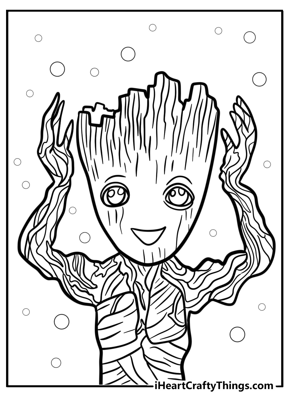 Groot with his hands up cartoon coloring sheet