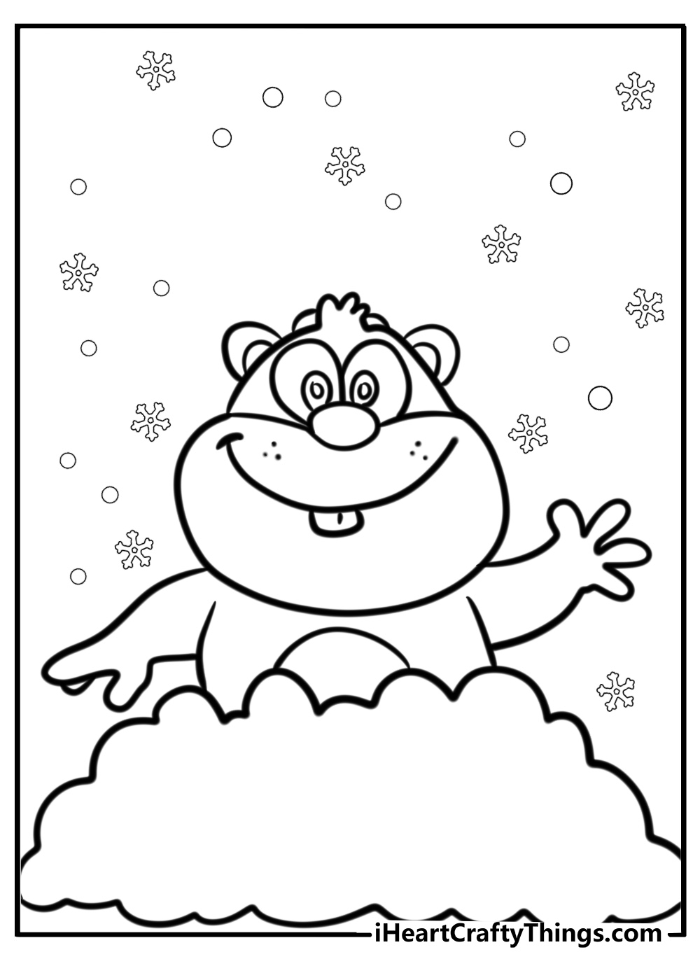 Groundhog and snowflakes free coloring page