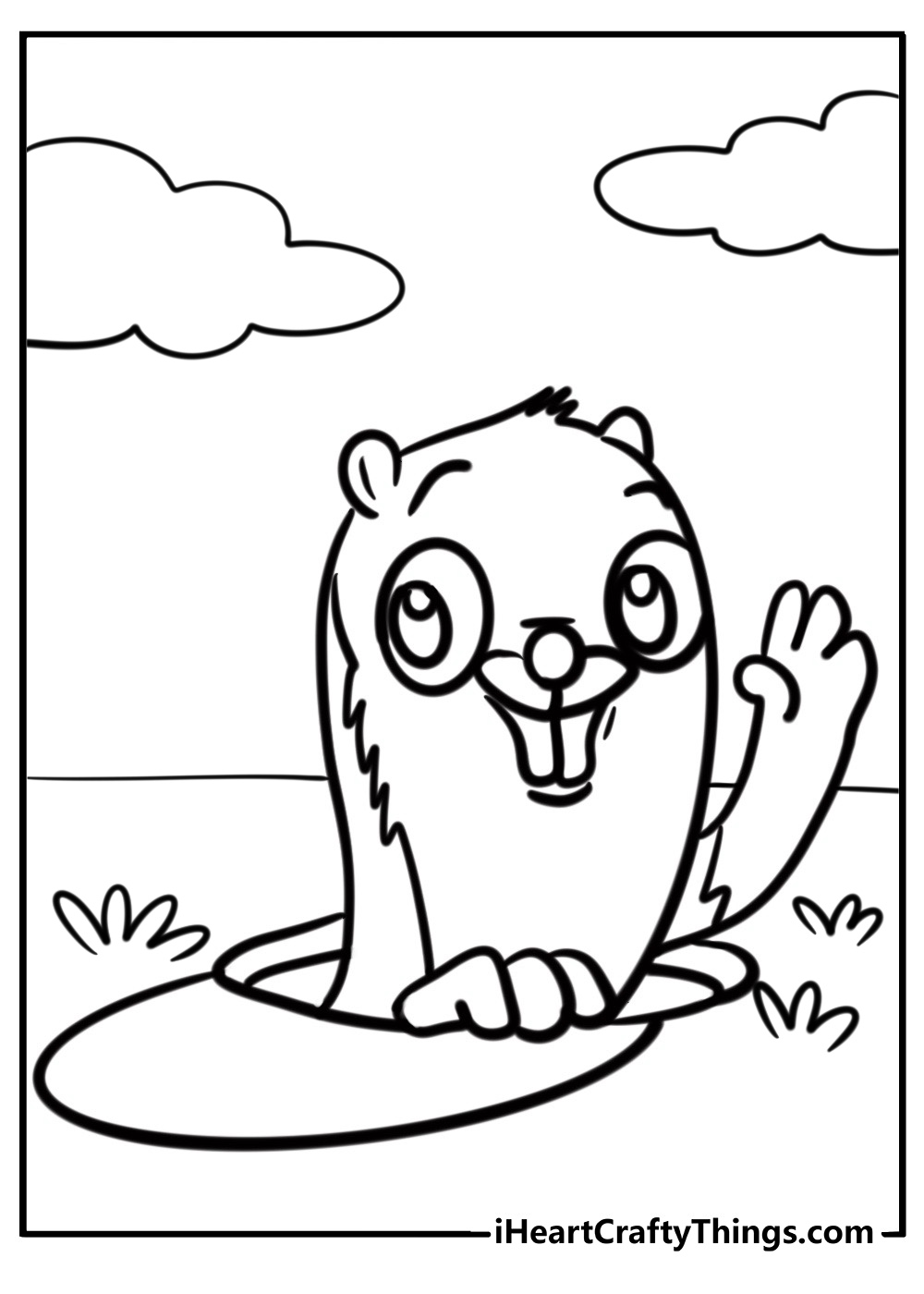 Groundhog coming out of its hole coloring page