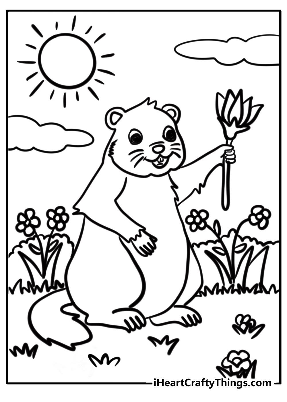 Groundhog day celebration coloring page