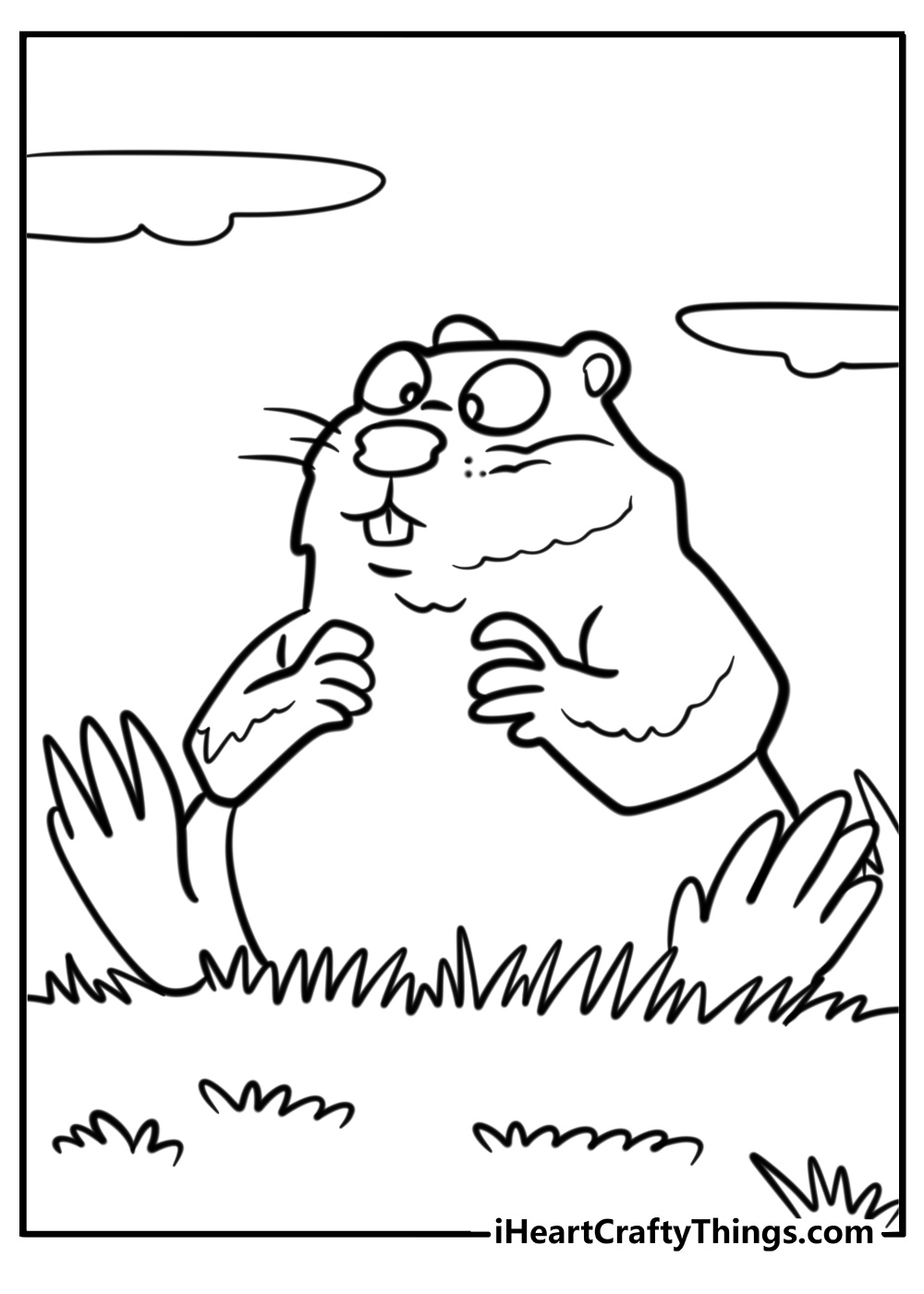 Groundhog in the grass coloring page for kids