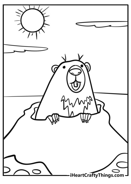 Groundhog on a sunny morning coloring page
