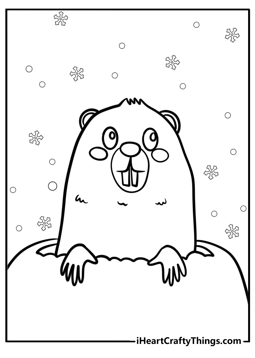 Groundhog on a winter day printable coloring sheet