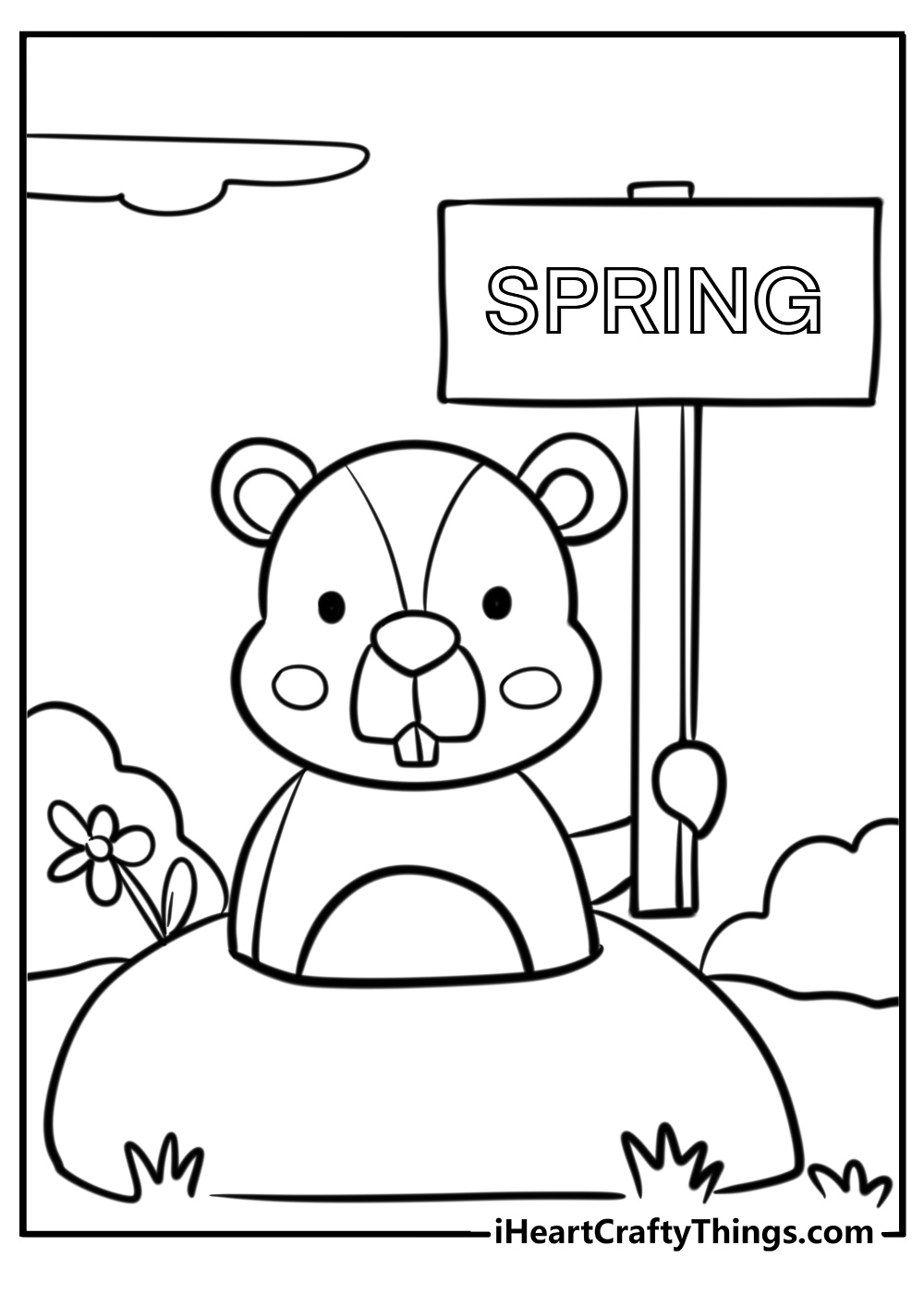 Groundhog predicting spring coloring sheet