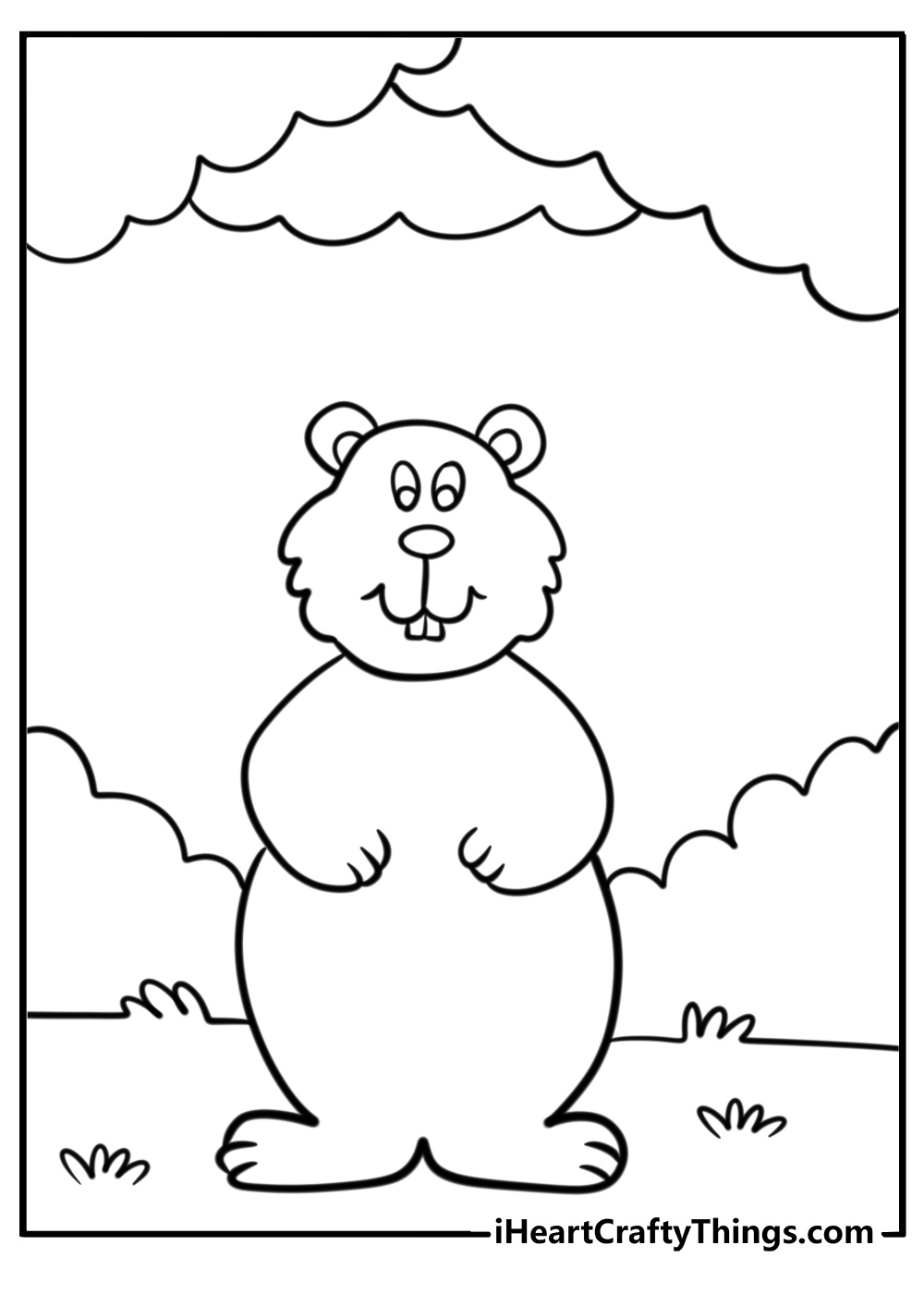 Groundhog with a cloudy sky coloring sheet