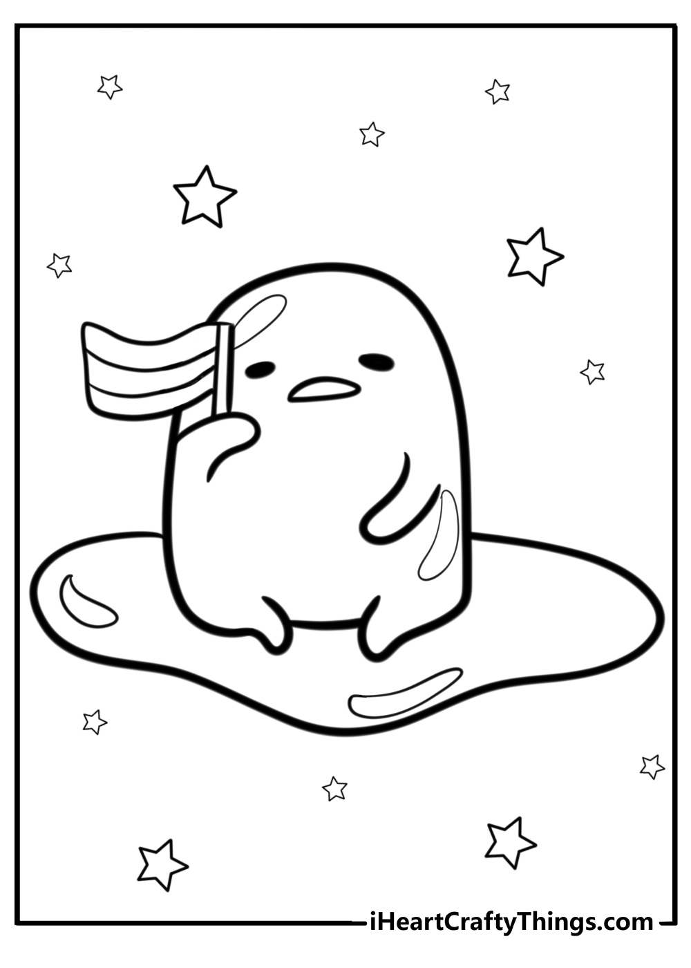 Gudetama holding a tiny flag detailed coloring sheet