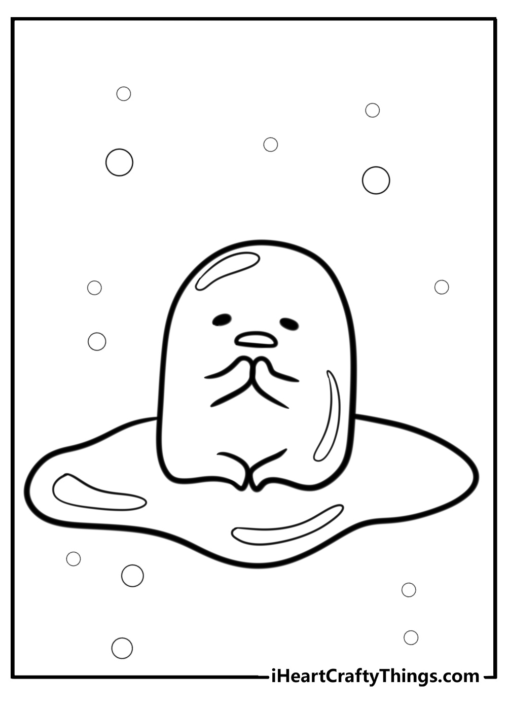 Gudetama in a relaxed pose fun coloring sheet for kids