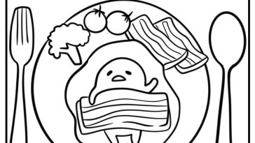 Gudetama on a plate with utensils printable coloring page