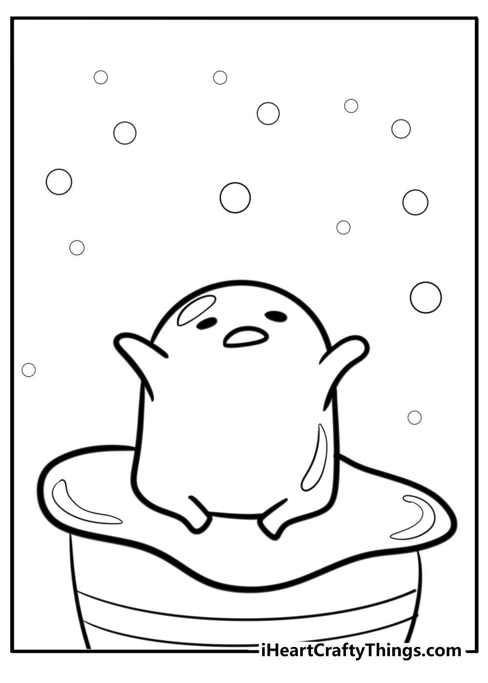 Gudetama sitting in an egg cup detailed coloring sheet