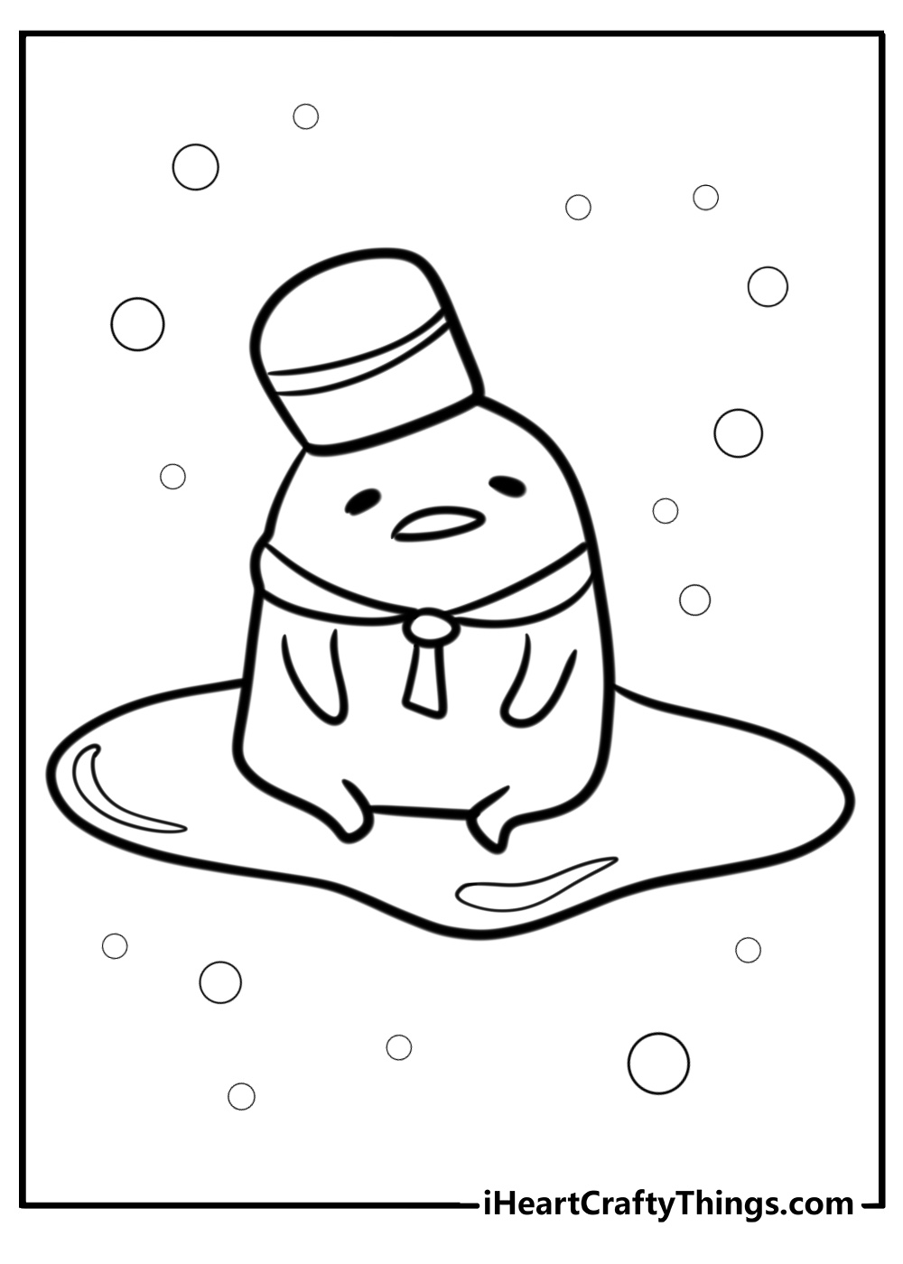 Gudetama wearing a tiny hat detailed coloring sheet