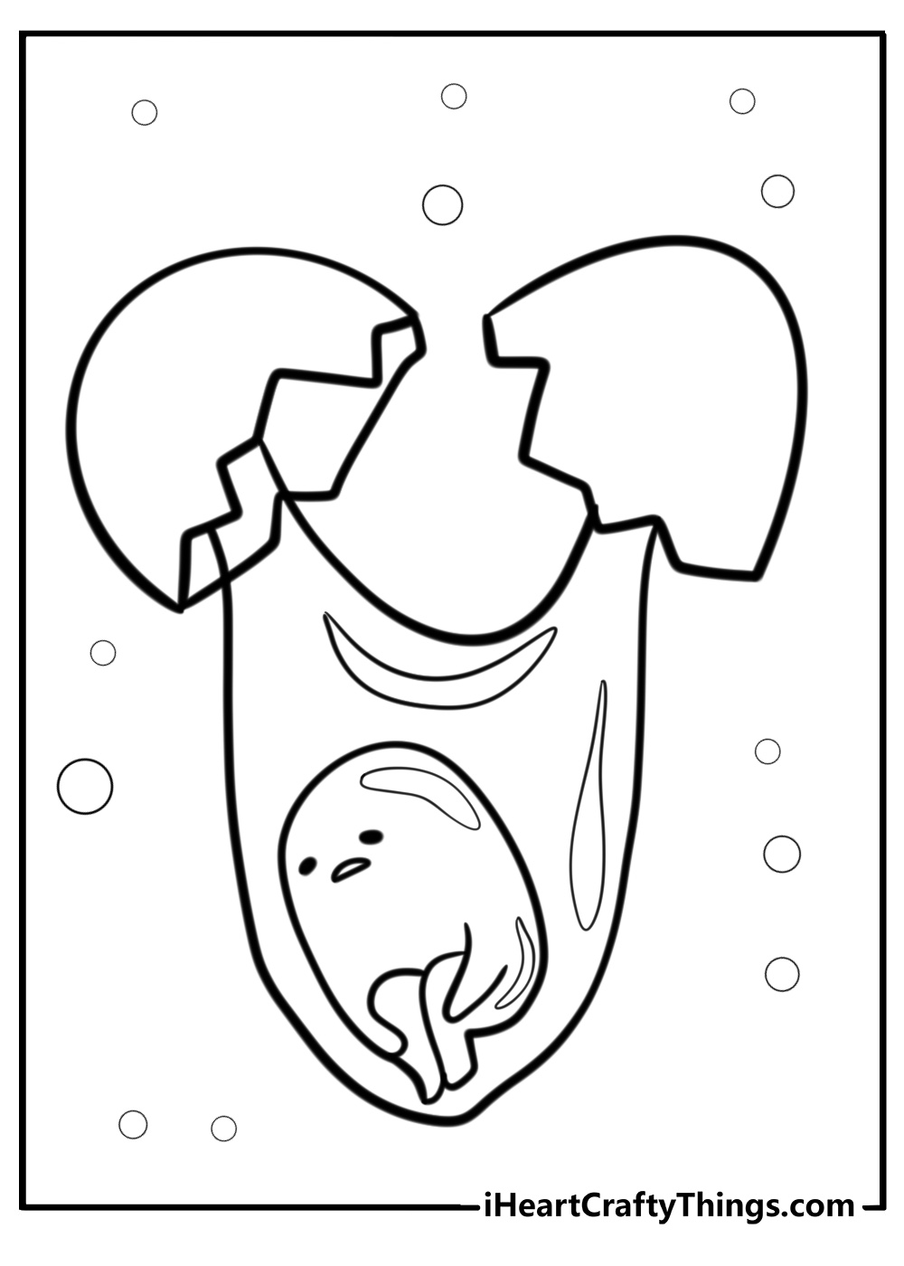 Gudetama with a cracked egg shell fun coloring sheet