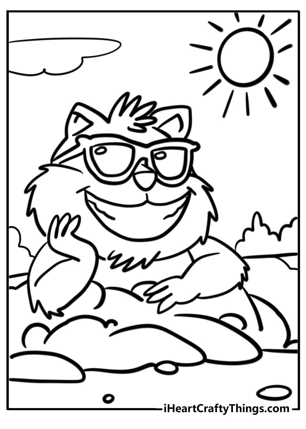 Happy groundhog in the sunshine coloring sheet