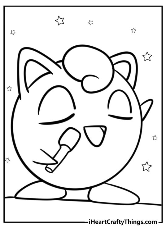 Happy jigglypuff with a microphone coloring sheet