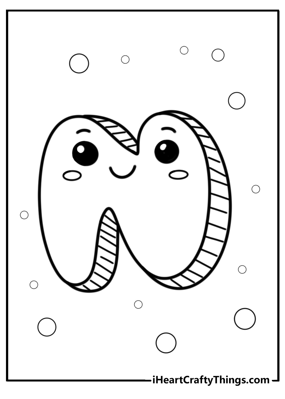 Happy letter n cartoon coloring sheet