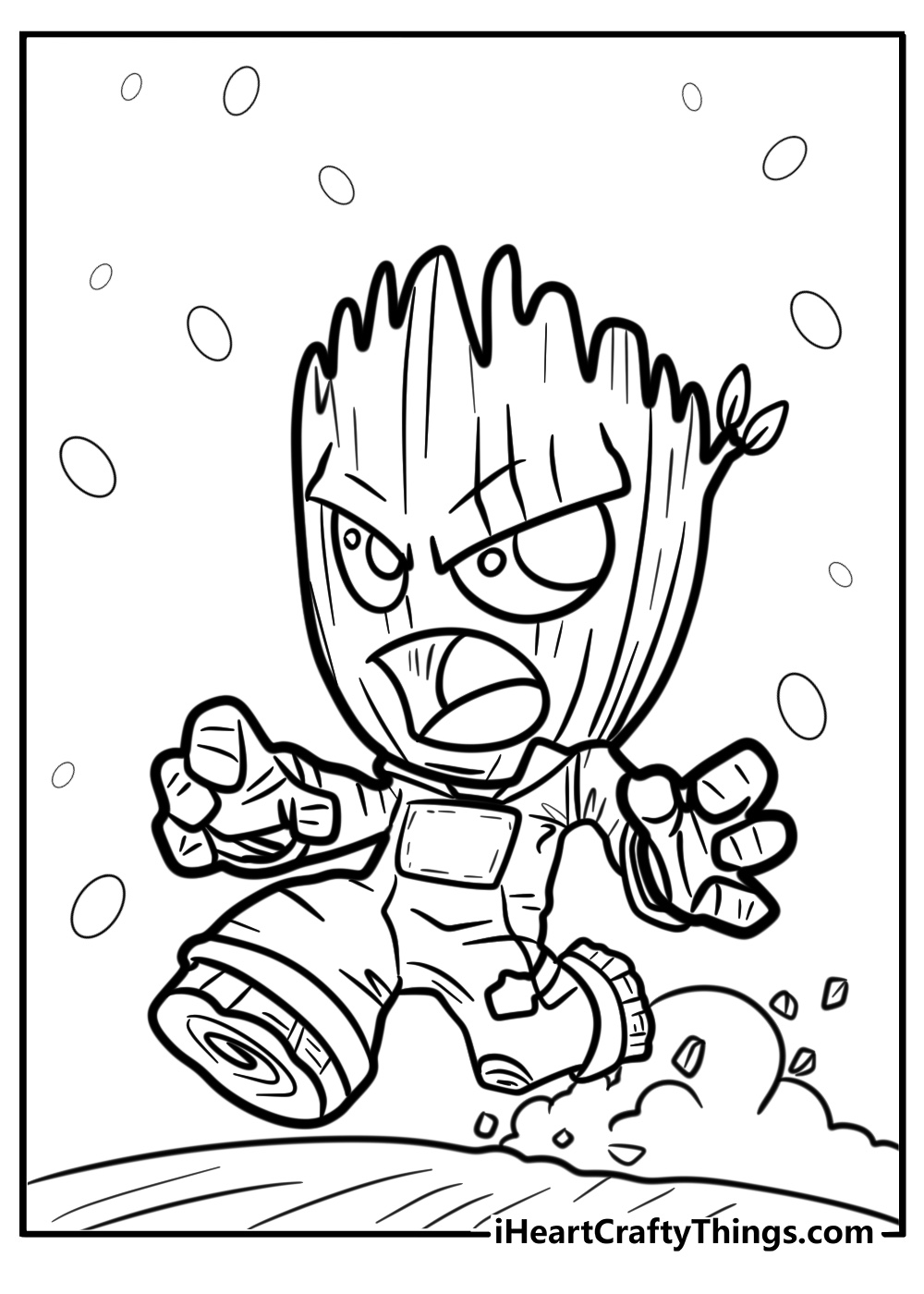 Heroic groot in action fun cartoon coloring sheet