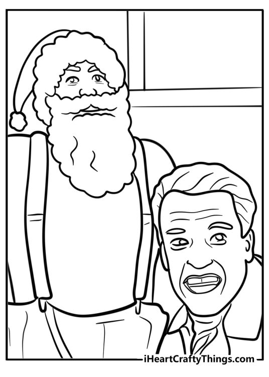 Christmas-themed printable for adults presenting a close-up image of a man standing next to Santa Claus