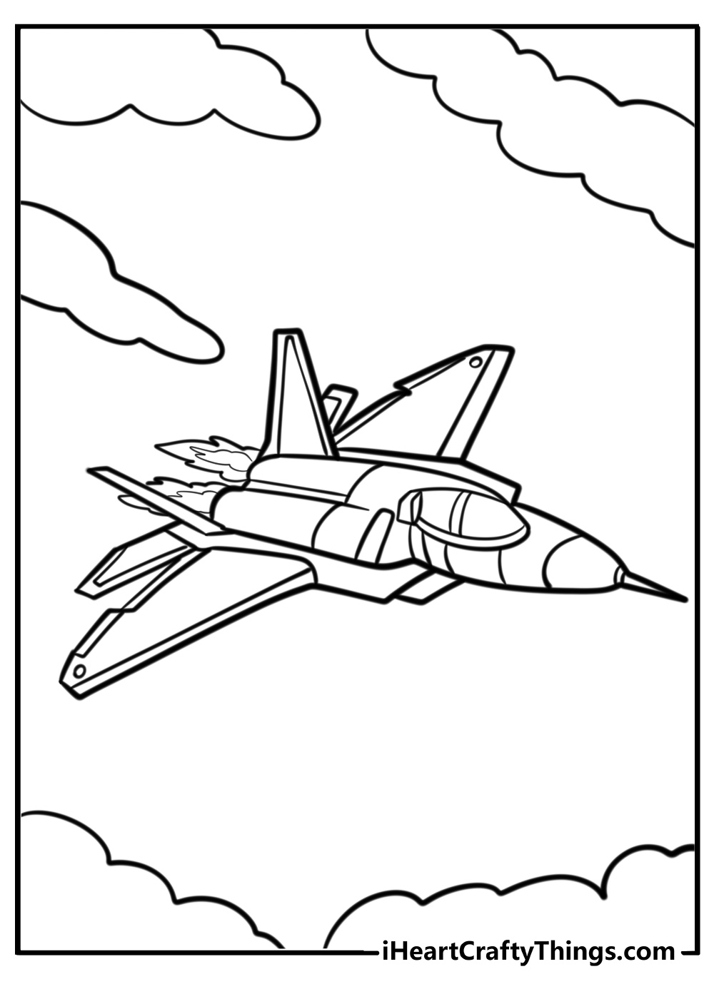 Jet fighter with powerful engines detailed coloring sheet