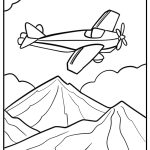 Jet flying over mountains fun coloring sheet