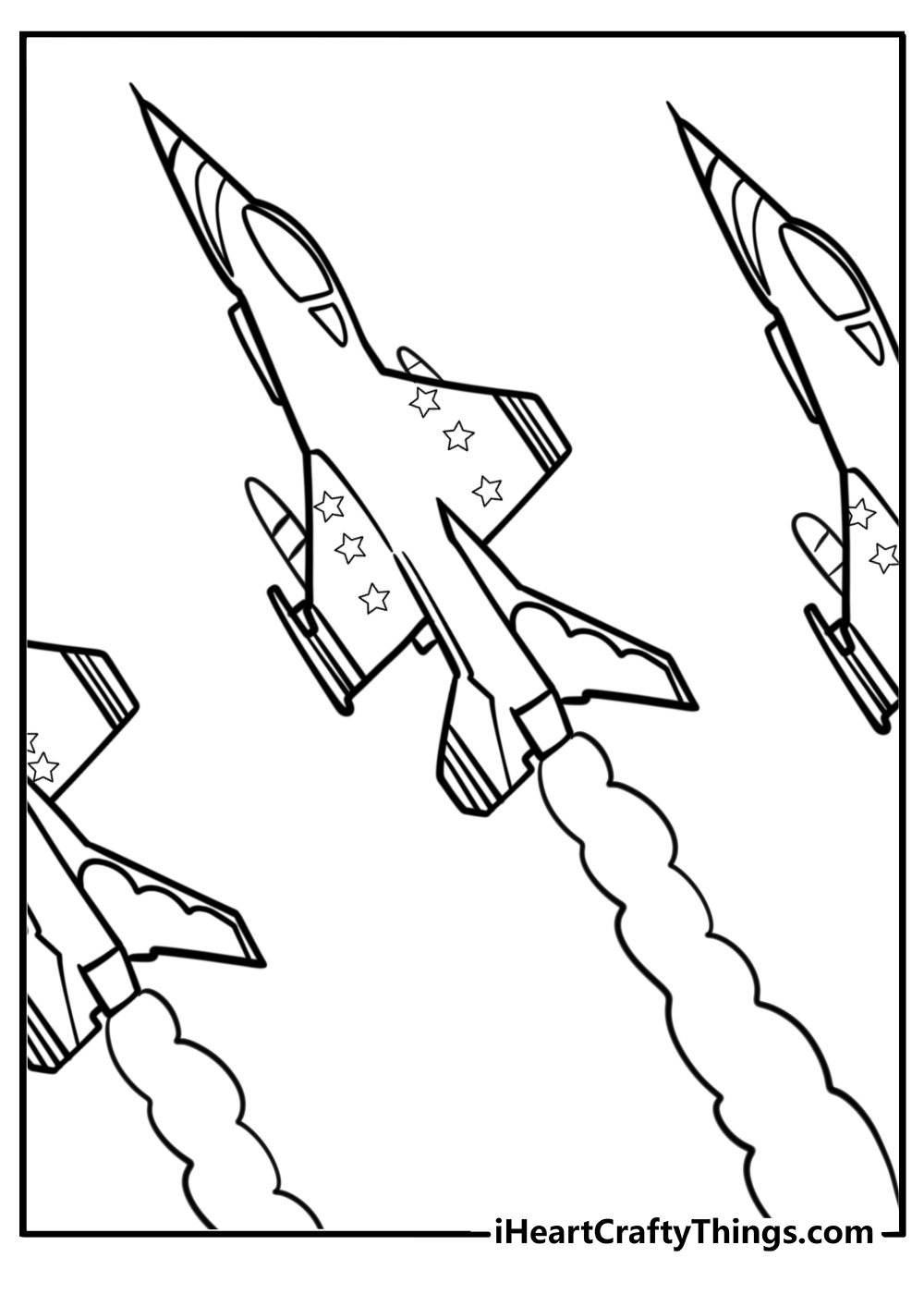 Jet leaving a trail of smoke coloring page