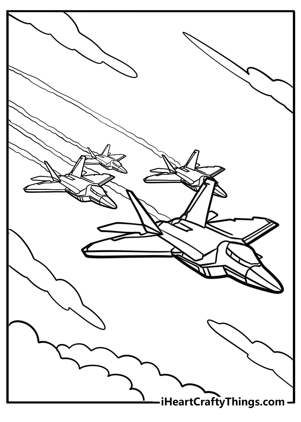 Jet performing an airshow stunt detailed coloring sheet