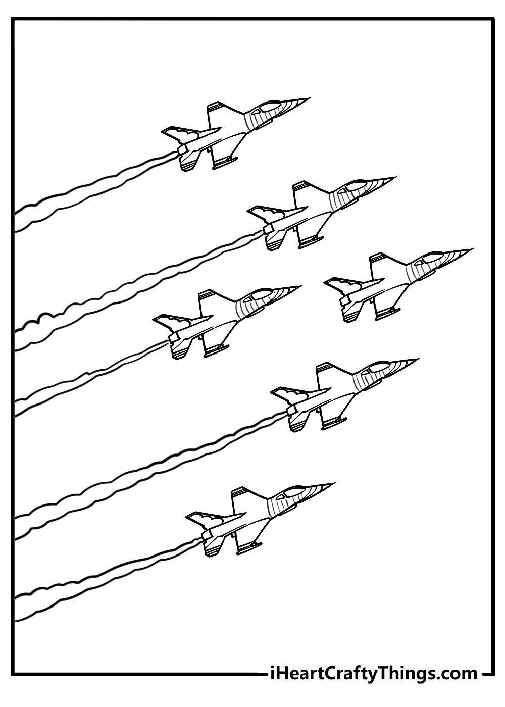 Jet plane doing aerobatics free coloring page pdf