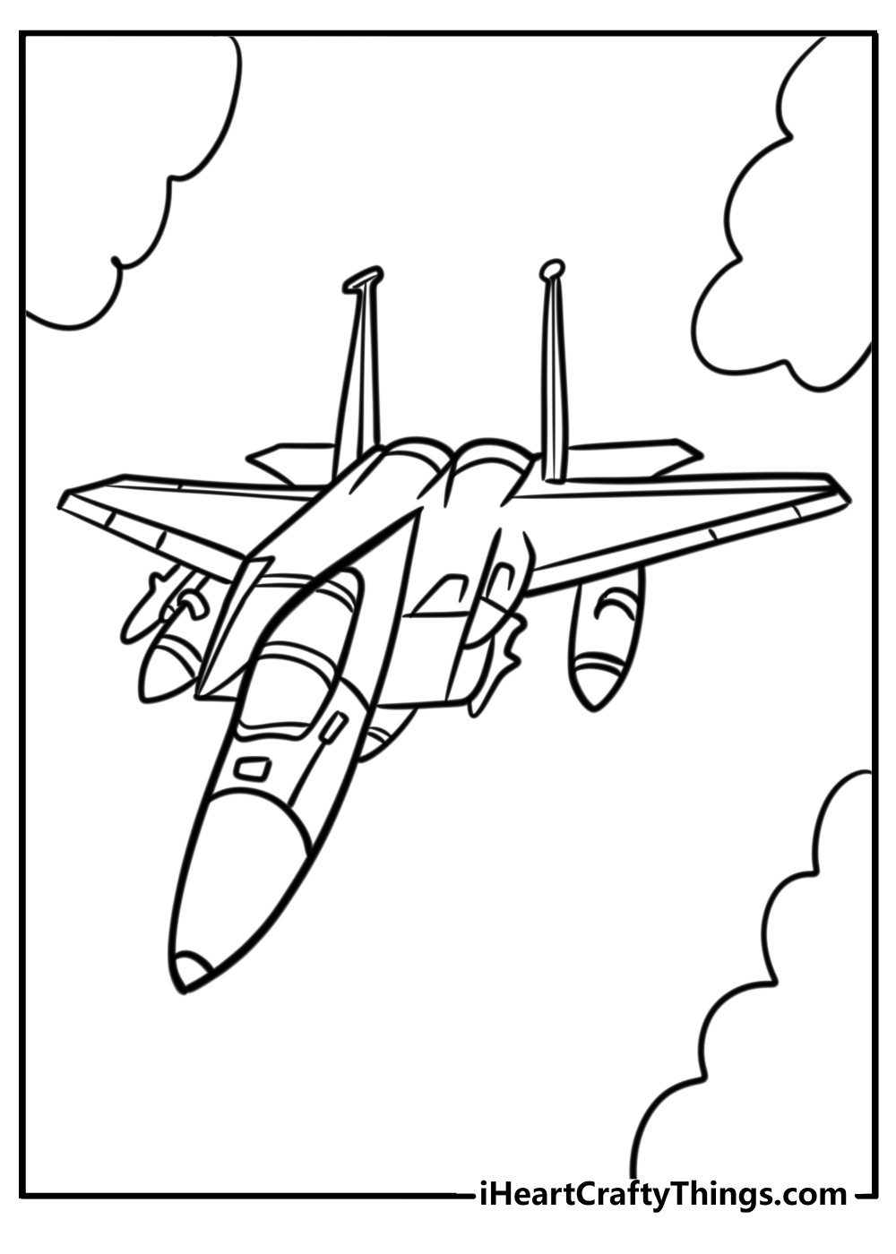 Jet with vapor trail behind it printable coloring page