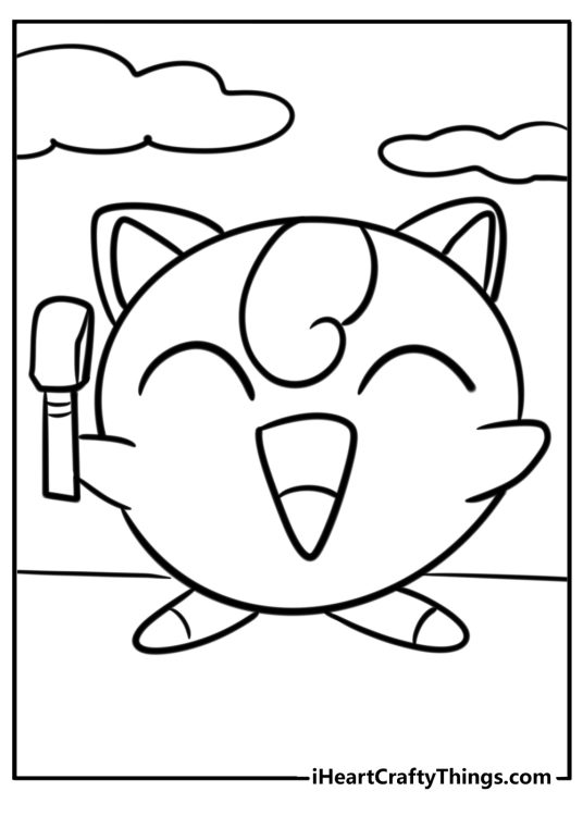Jigglypuff on a microphone stand fun coloring sheet