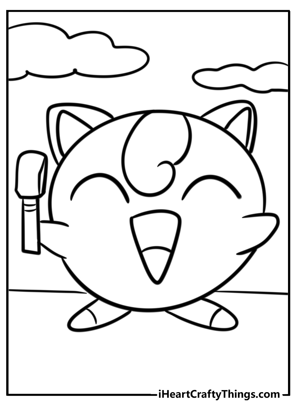 Jigglypuff on a microphone stand fun coloring sheet