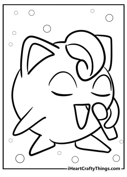 Jigglypuff with a happy face detailed coloring sheet
