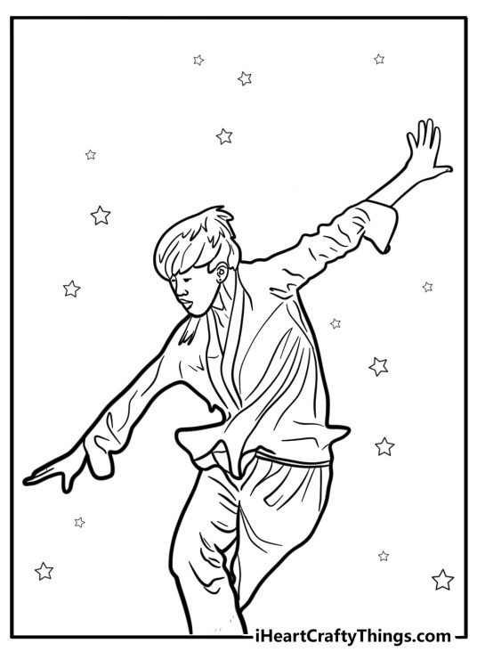 Jimin dancing in a spotlight coloring page
