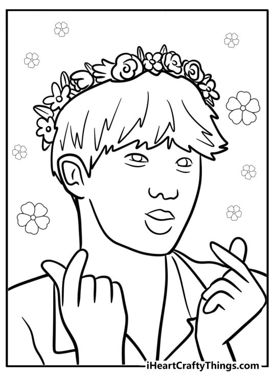 Jin with a flower crown detailed coloring sheet