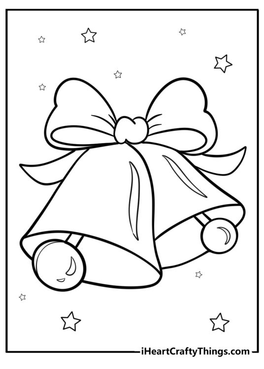 Picture for pre-schoolers featuring two large Christmas bells with a bow surrounded by stars