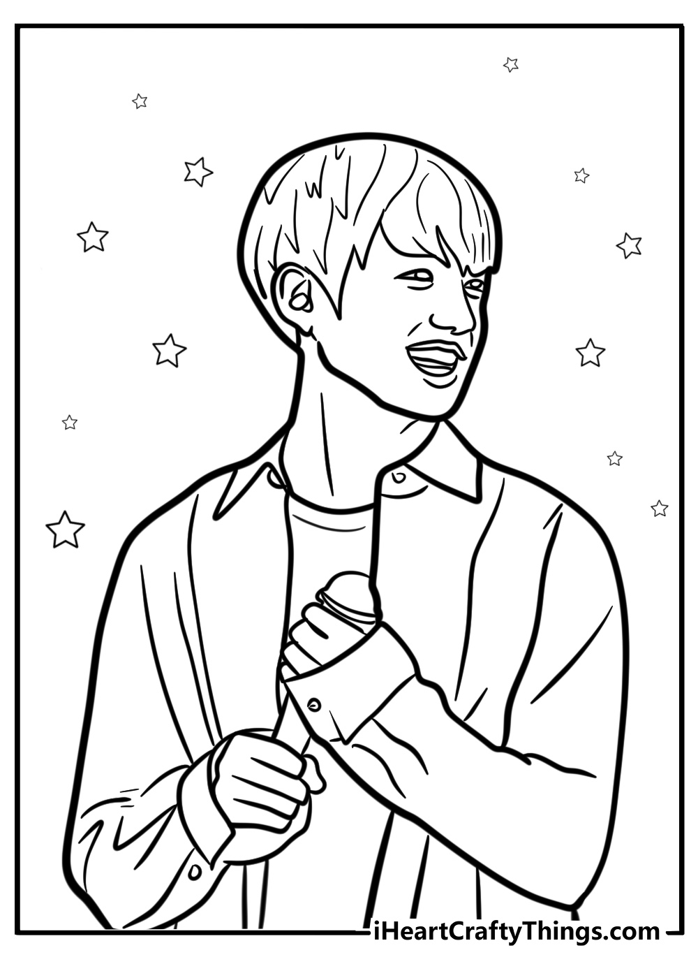 Jungkook holding a microphone fun BTS coloring sheet