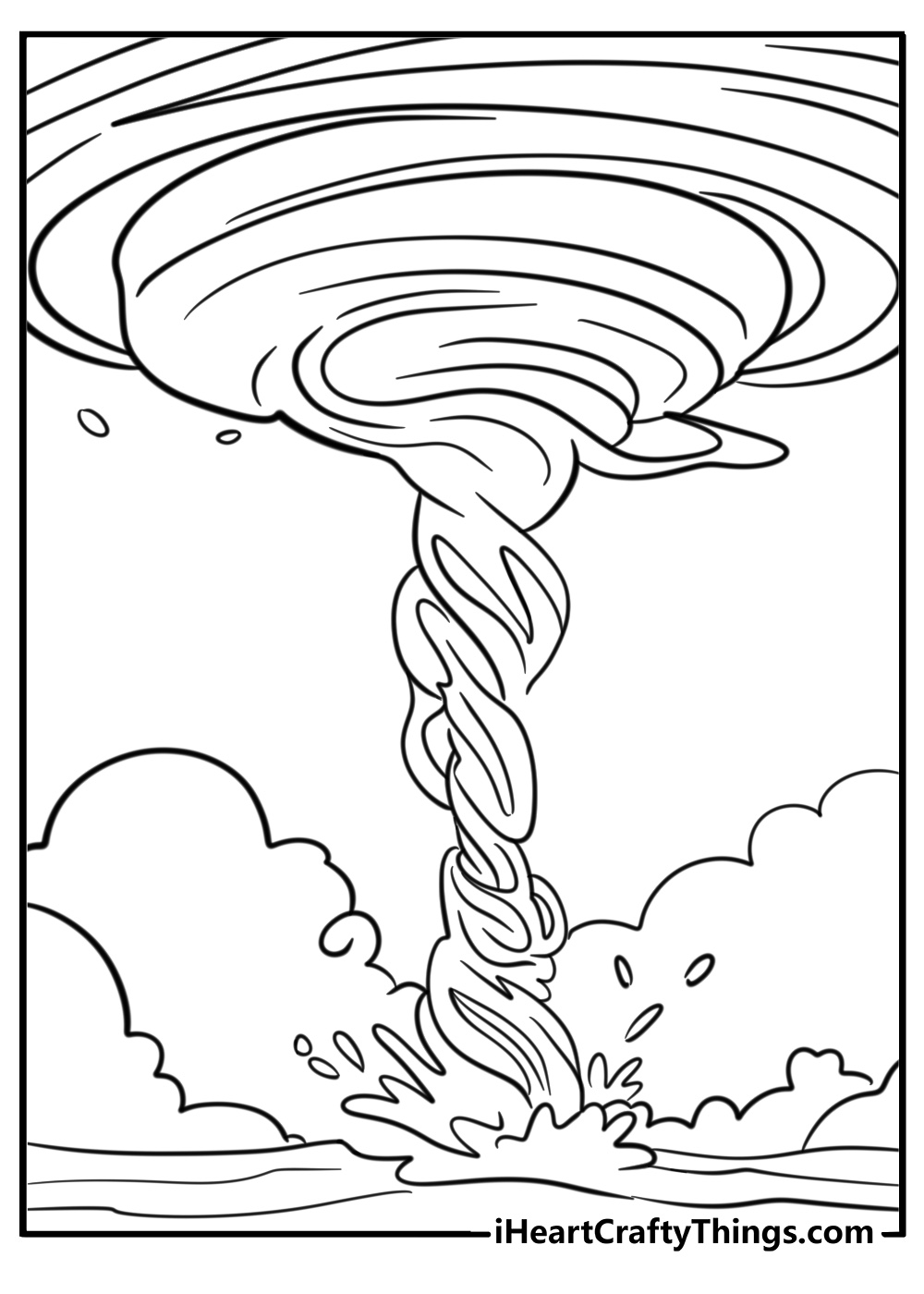 Large tornado touching the ground coloring page