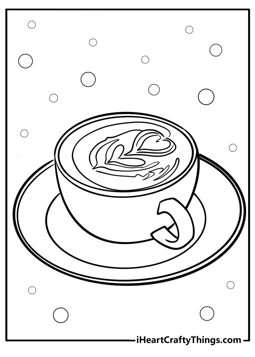 Latte art in a coffee cup coloring page