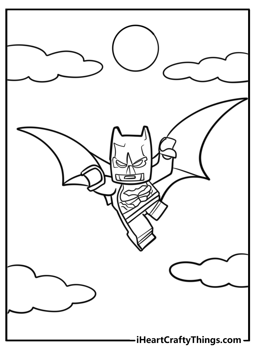 Lego batman flying with cape free coloring page pdf