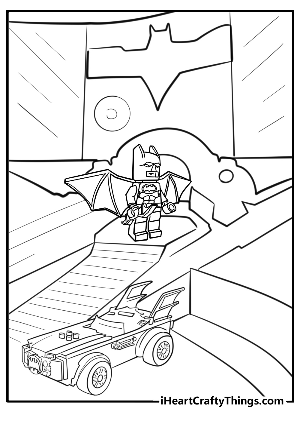 Lego batman in batcave free coloring page for kids