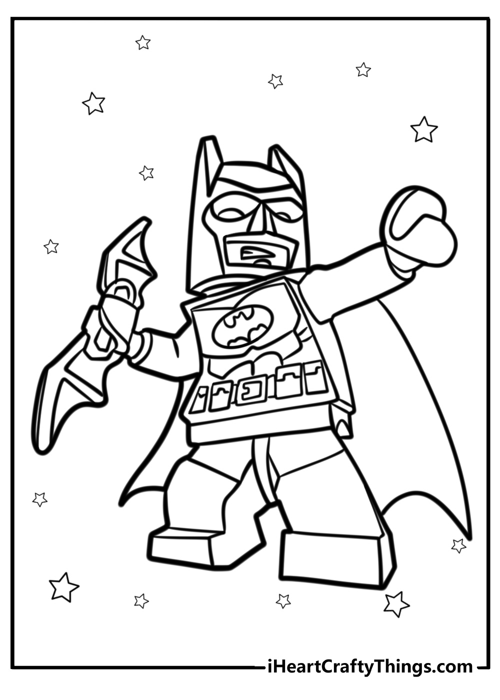 Lego batman with batarang fun coloring sheet