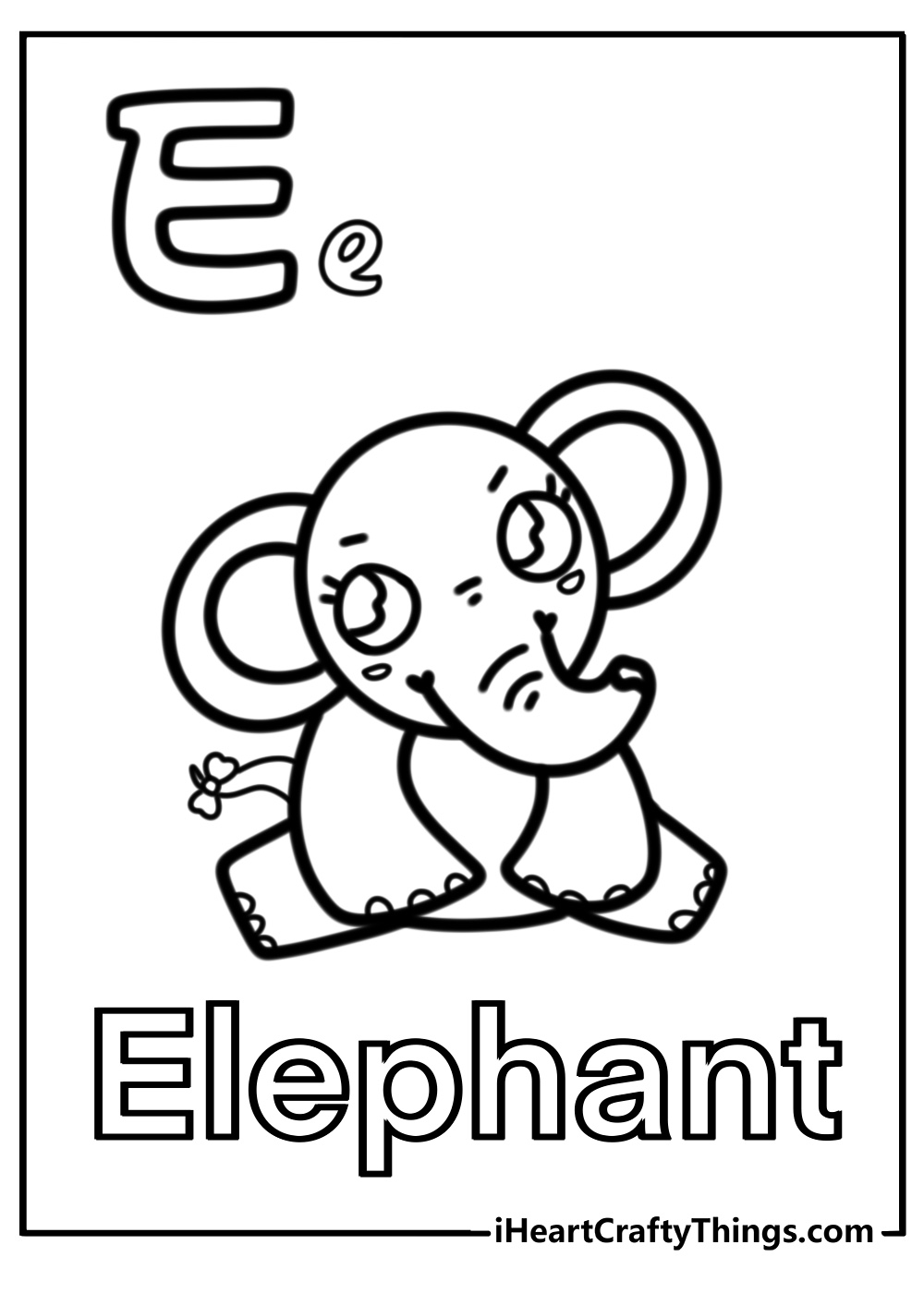 Letter e for educational learning free printable coloring page