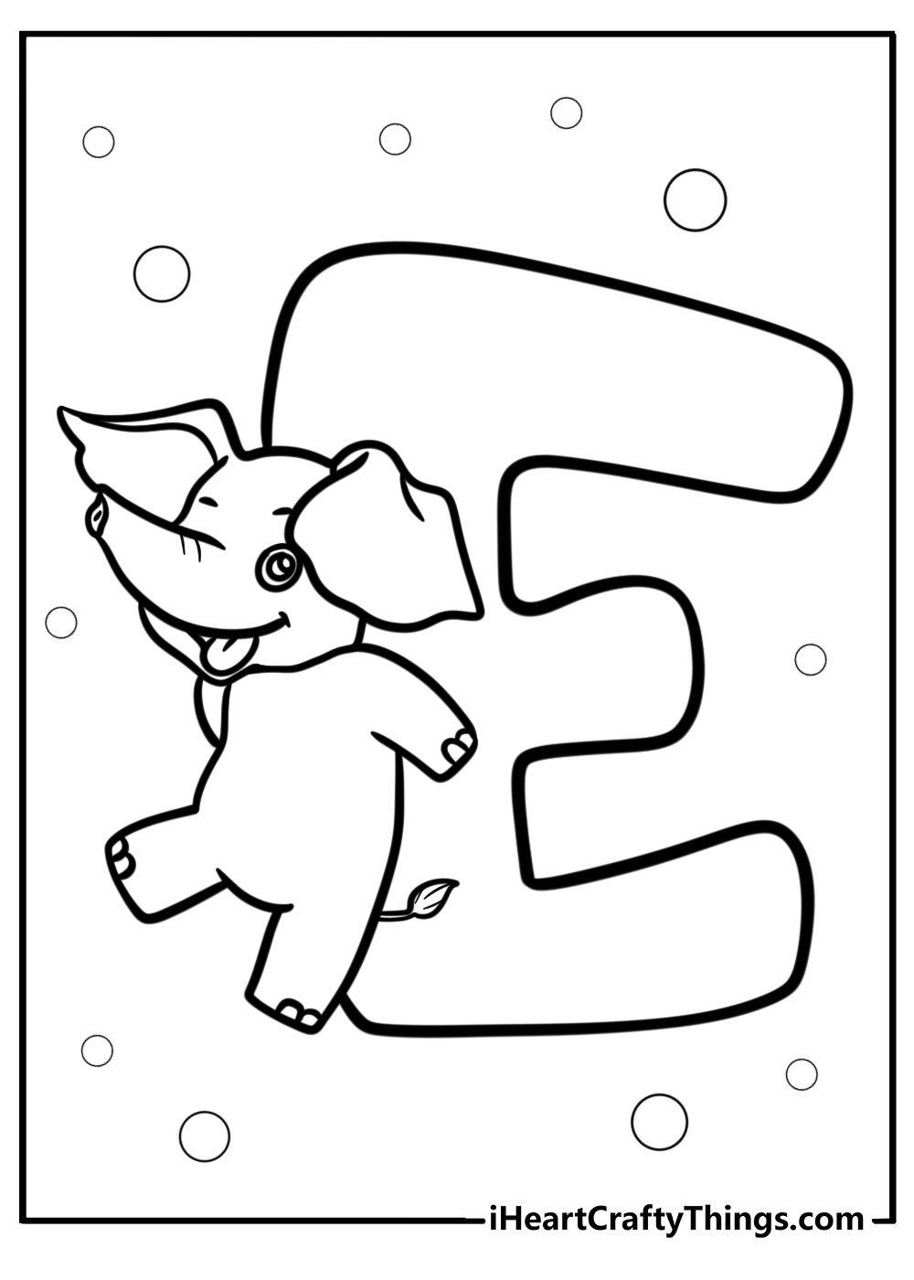 Letter e with cute animals fun printable coloring sheet